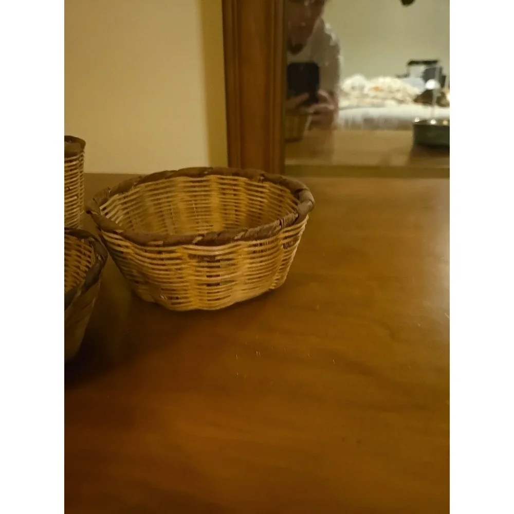 set of three two-tone wicker nesting baskets